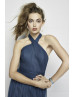 Halter Teal Tulle Open Back Bridesmaid Dress
